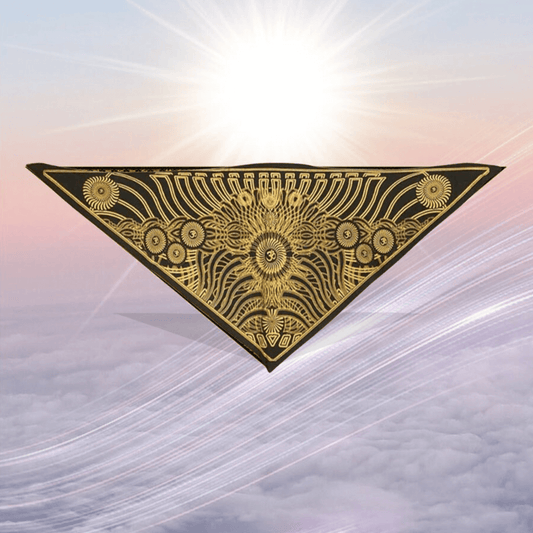 Ohm Sun Triangle crystal infused ink, Eco Friendly sacred geometry bandana, dust mask, scarf by Access Our Eyes, Seed of Creation.