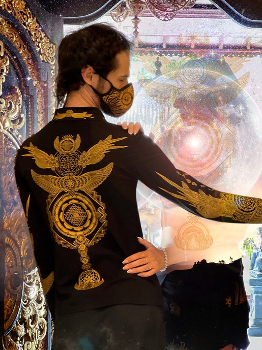 Organic Cotton Zipper Jacket – Crystal-Infused Sacred Geometry Festival Clothing