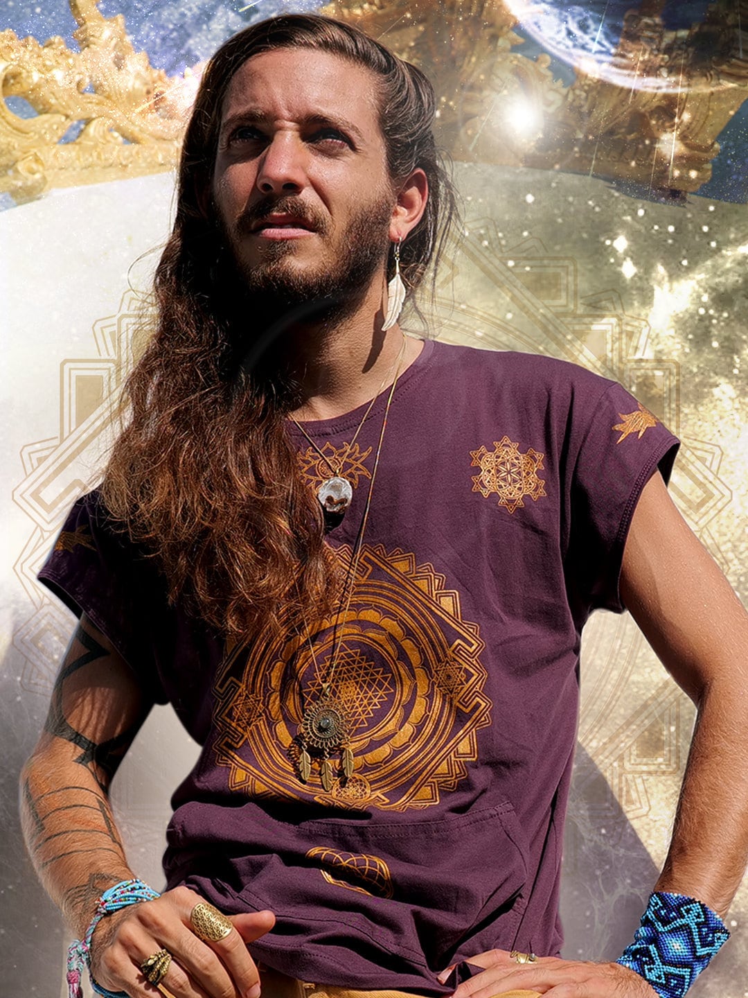 Men's Cuff T-Shirt – Sacred Geometry & Crystal-Infused Energy