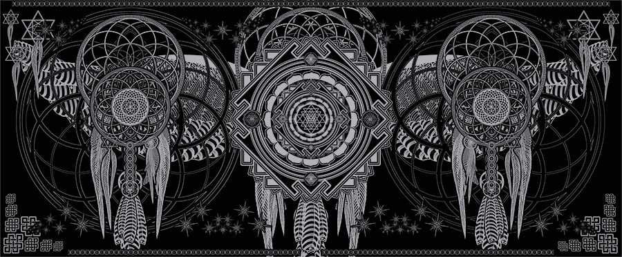 Dream Catcher - Black Gold Sacred Geometry Art Shawl Wrap Crystal Infused Altar Cloth Eco Friendly Seed of Creation