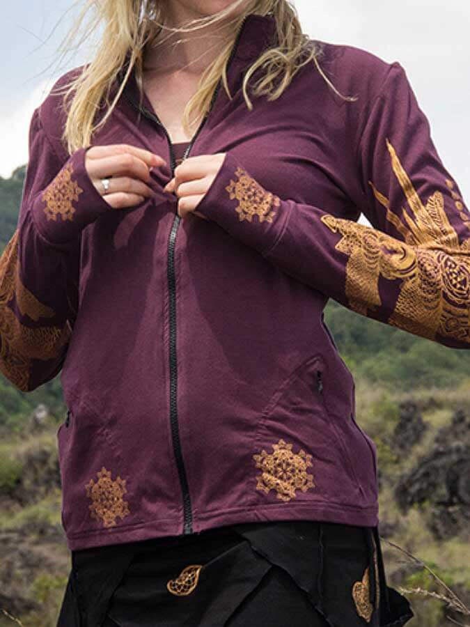 Organic Cotton Zipper Jacket – Crystal-Infused Sacred Geometry Festival Clothing