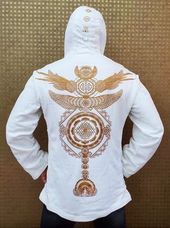 Mens JEDI II  HOODIE Sri YantraSacred Geometry Clothing Festival Clothing Crystal Infused Eco Friendly Seed of Creation