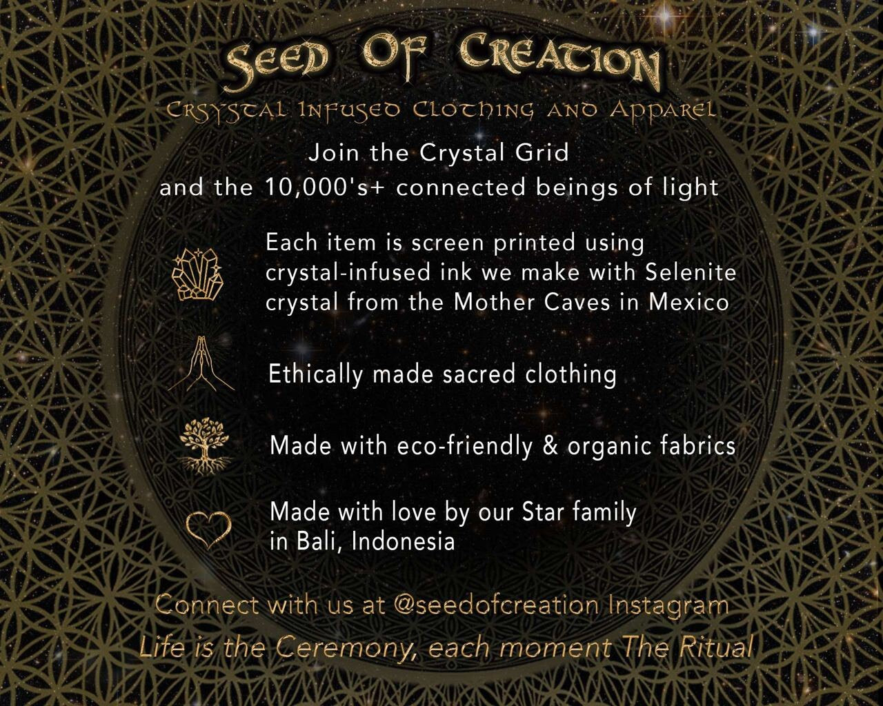 Mens Cuff T Shirt Sacred Geometry Clothing Festival Clothing Crystal Infused Eco Friendly Seed of Creation