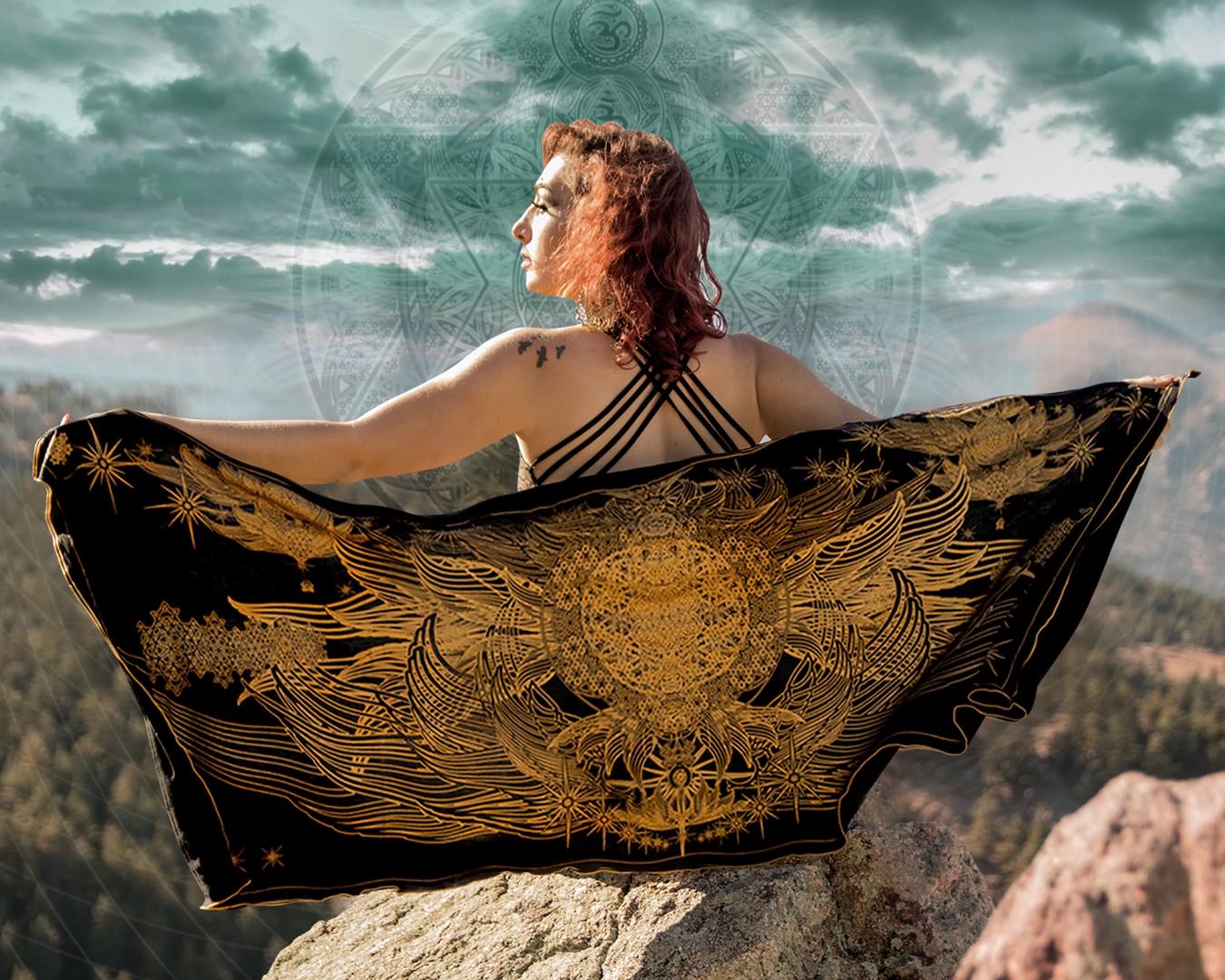 Crystal Infused Sacred Cloth – Galactic Flag Shawl