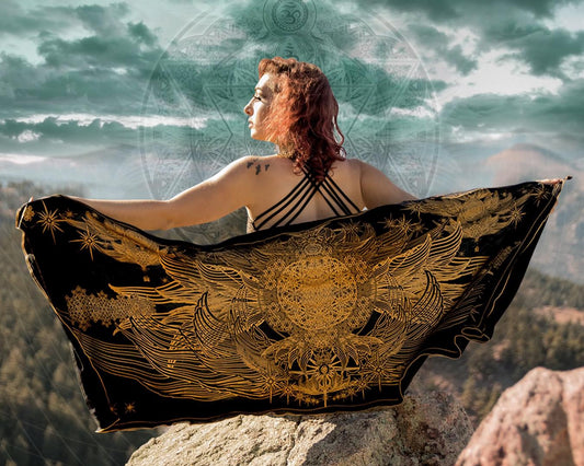 Crystal Infused Sacred Cloth – Galactic Flag Shawl