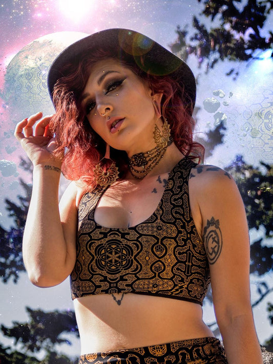 Crystal-Infused Yoga Top – Sacred Geometry Festival Crop Top